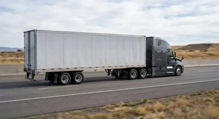 Tractor trailer driving on interstate highway