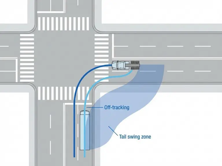 Off-Tracking and Tail Swing in a Right Turn