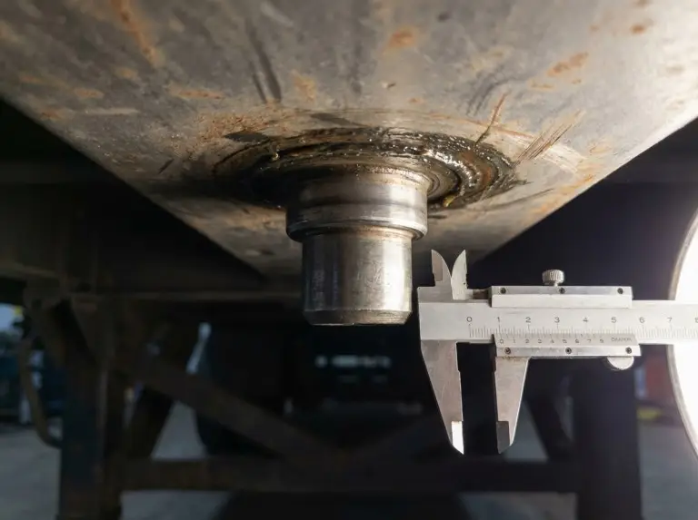 قياس تآكل محور الدوران على لوحة وصلة نصف المقطورة باستخدام الفرجار