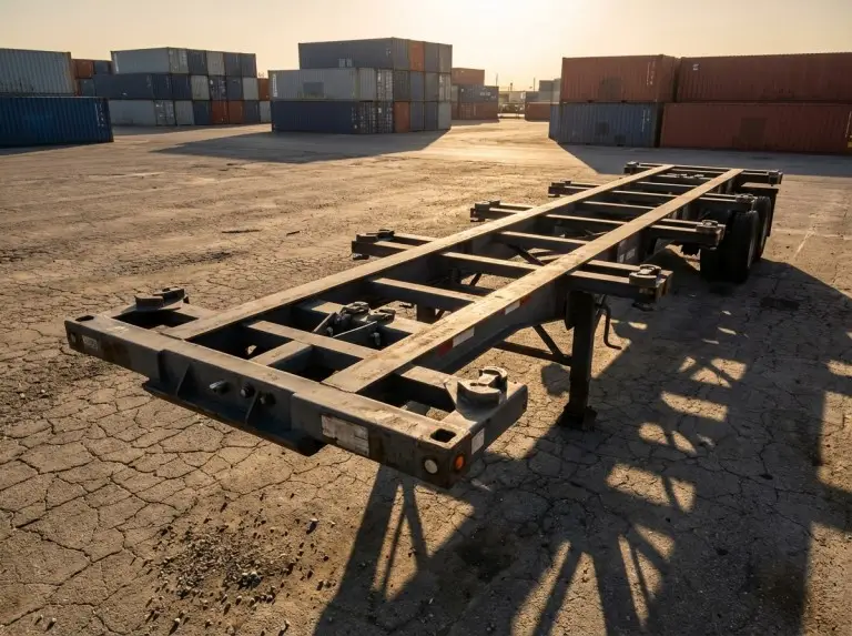 هيكل مقطورة نصفية فارغ في ساحة الشحن