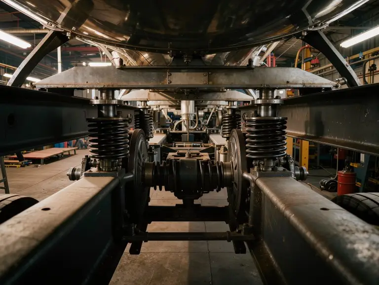 Многоосная конфигурация тележки для топливозаправщика, предназначенная для маршрутов с тяжелыми грузами.