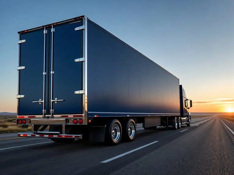 Blue box trailer semi-truck on an open highway