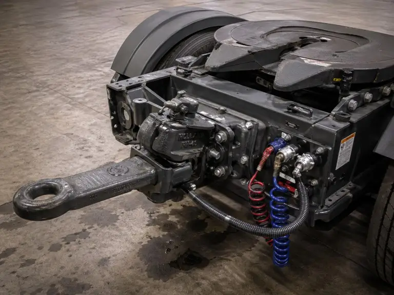 Superlink dolly coupling mechanism between two trailer units