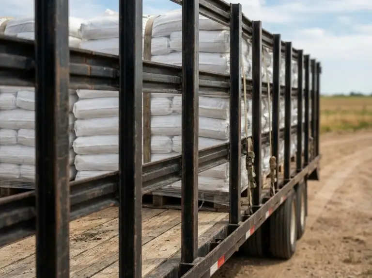 Fence Trailer Loaded with Bagged Agricultural Cargo