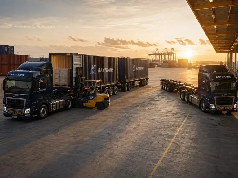Superlink and interlink trailer comparison at a logistics depot