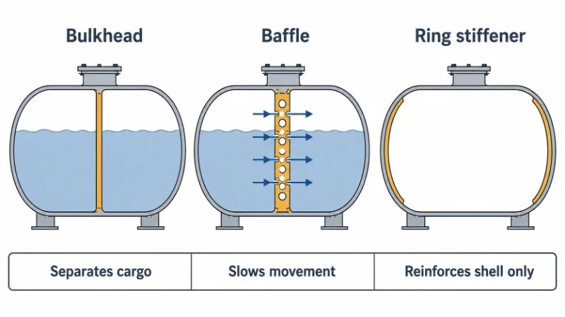 Cutaway comparison of three internal tank structures and which of them separate cargo.